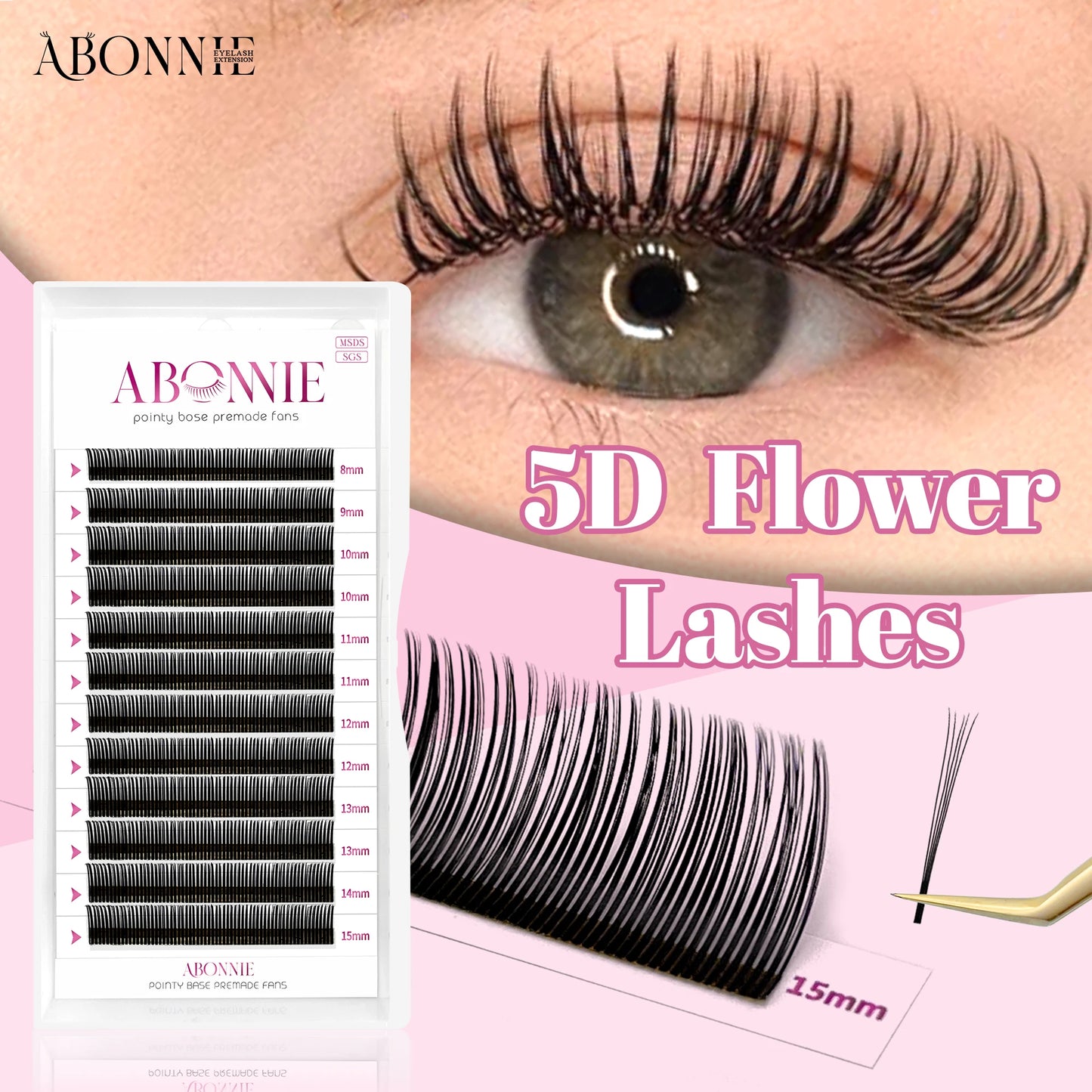 Abonnie Cílios Postiços 5D Pré-Montados – Estilo Anime, Flor e Pontiagudos