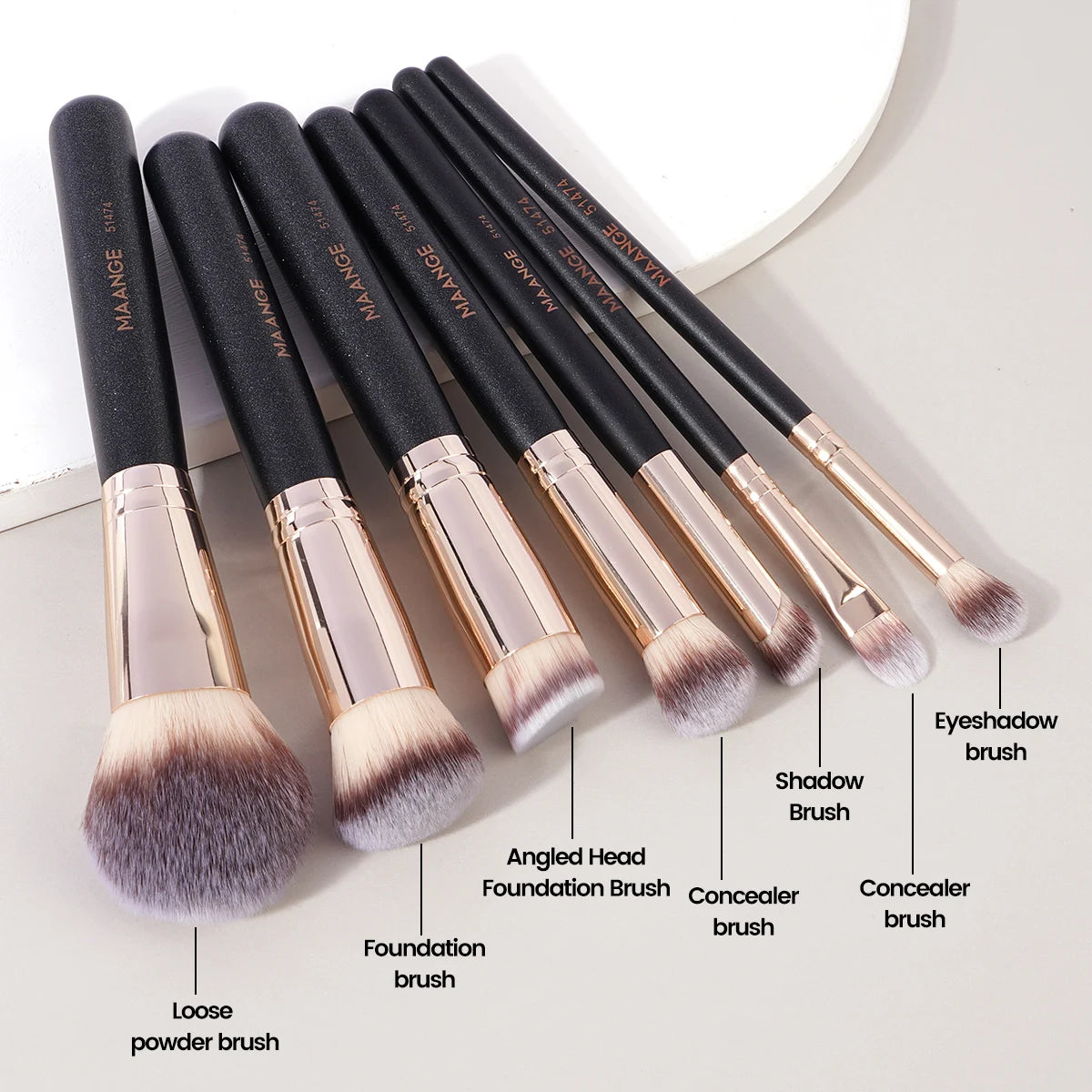 Kit 7 Pincéis de Maquiagem MAANGE – Base, Pó, Corretivo e Blush com Cerdas Macias