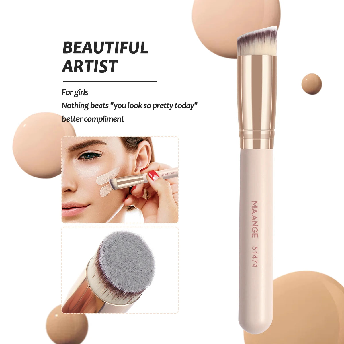 Kit 7 Pincéis de Maquiagem MAANGE – Base, Pó, Corretivo e Blush com Cerdas Macias