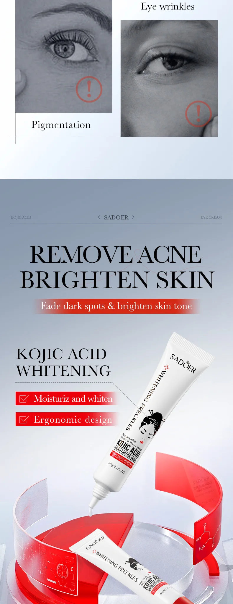 Creme para Olhos SADOER com Ácido Kójico e Retinol | Antiolheiras, Reduz Bolsas e Firma a Pele 💆♀️Creme para Olhos SADOER com Ácido Kójico e Retinol | Antiolheiras, Reduz Bolsas e Firma a Pele 💆♀️