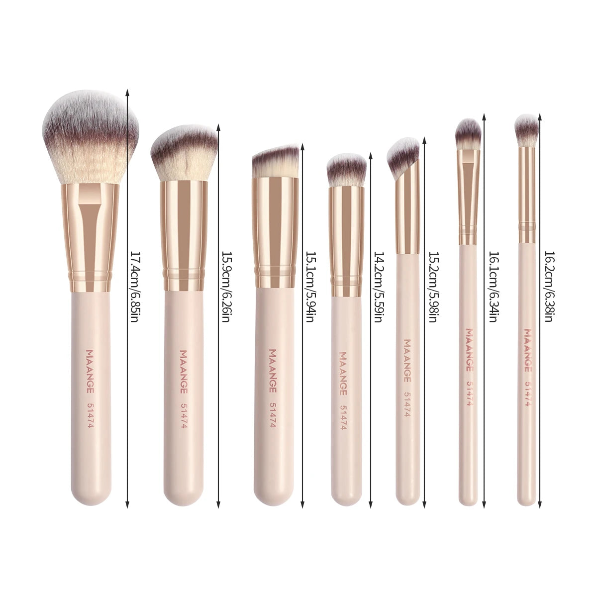 Kit 7 Pincéis de Maquiagem MAANGE – Base, Pó, Corretivo e Blush com Cerdas Macias