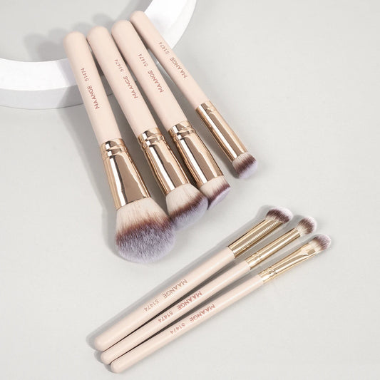 Kit 7 Pincéis de Maquiagem MAANGE – Base, Pó, Corretivo e Blush com Cerdas Macias